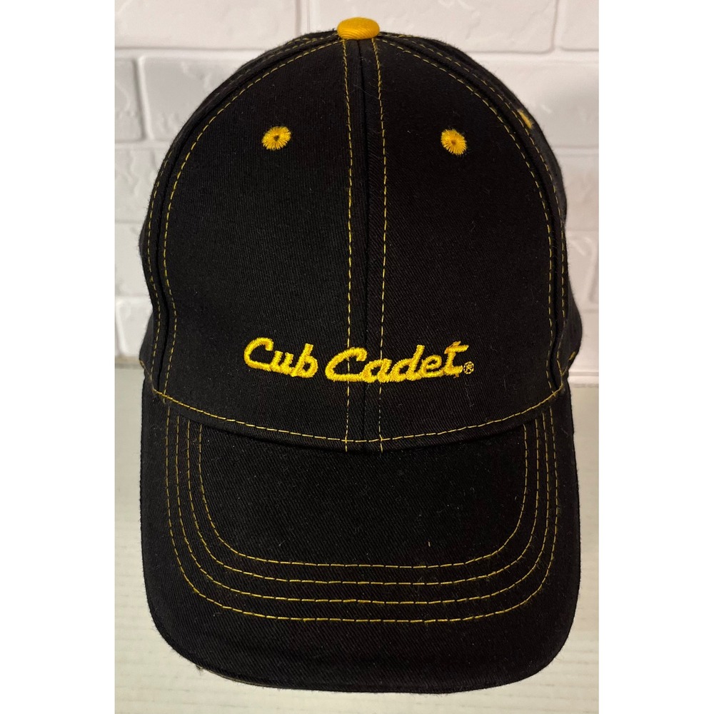 Cub Cadet Hat Men OSFM Black Yellow Contrast Stitch Adjustable Baseball Cap